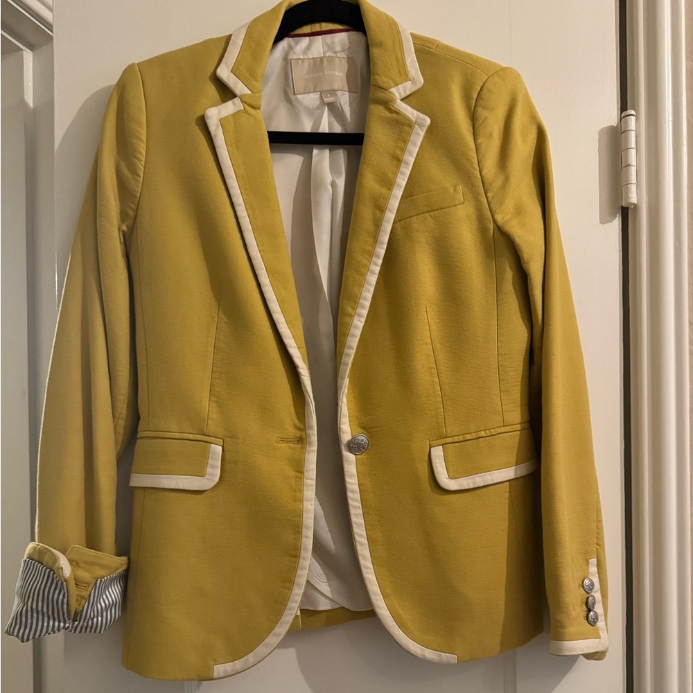 Yellow Blazer with striped cuff detail